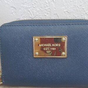 Michael Kors Blue Leather Wallet with Gold Accents